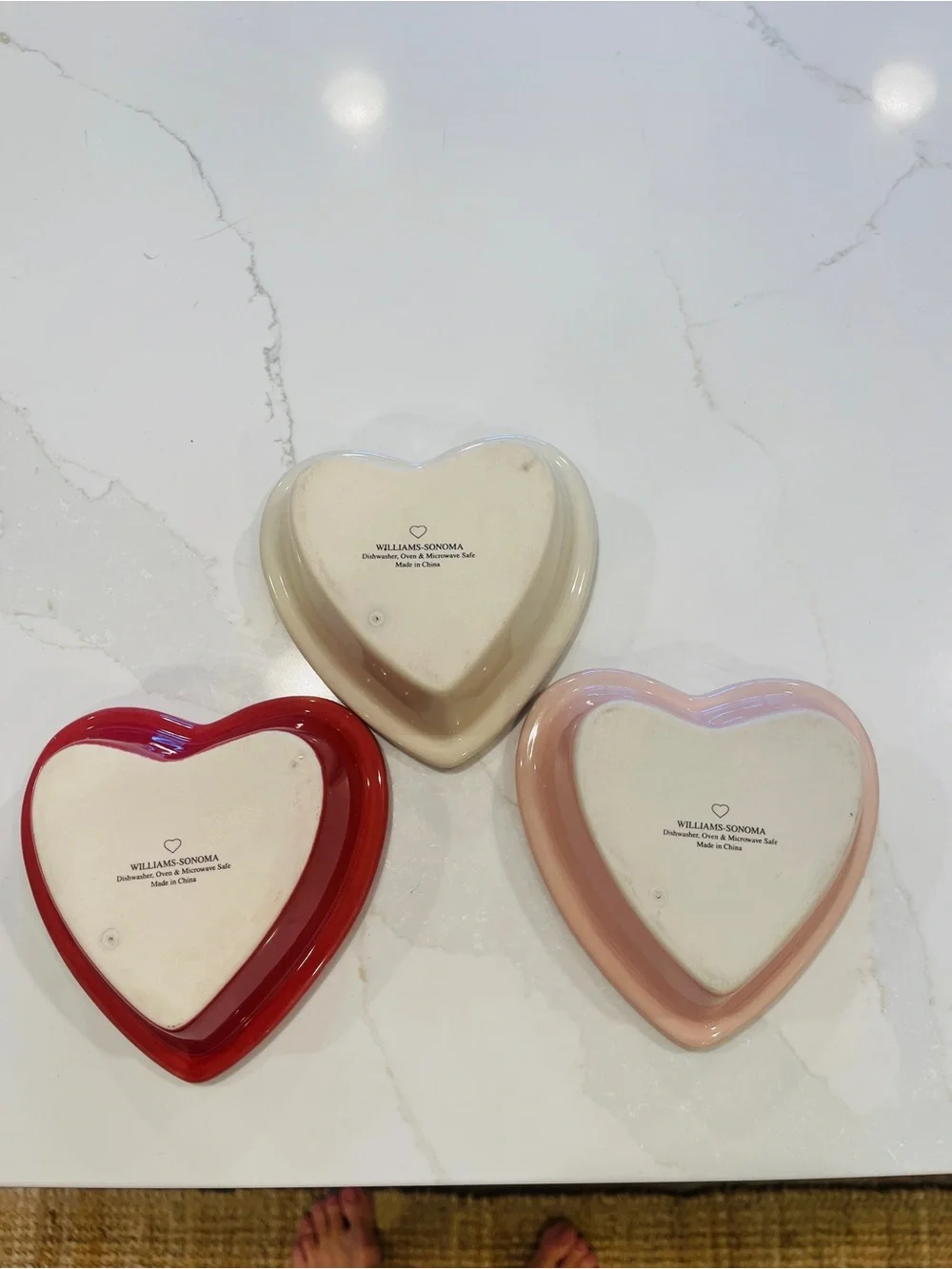Williams Sonoma Beaded Heart Ramekin Trio in Red, Pink, Cream